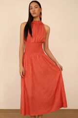 Meisie Vestido largo tejido jacquard Naranja