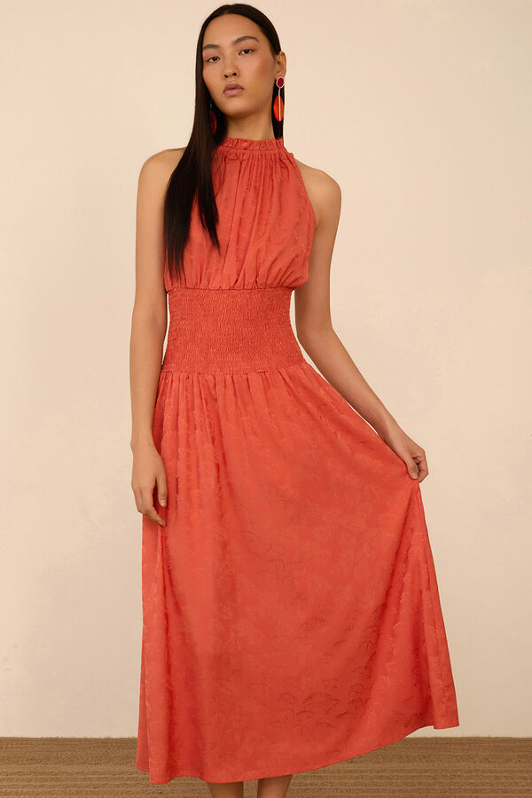 Meisie Vestido largo tejido jacquard Naranja