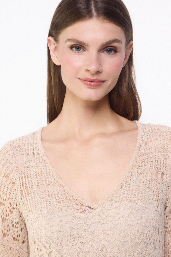 Slowlove Vestido punto calado Arena