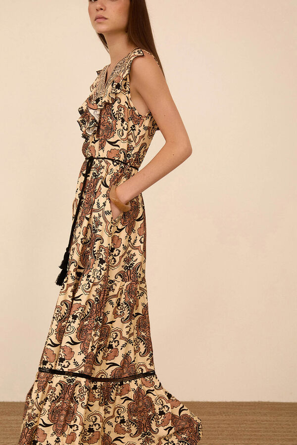 Meisie Vestido largo estampado pasley Marr&oacute;n
