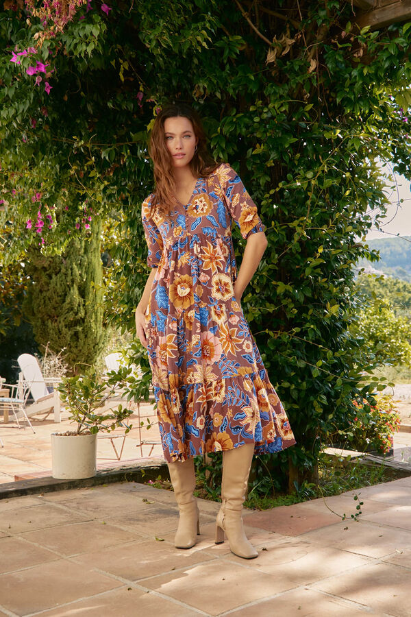 Jaase Vestido midi Eve estampado tierra Multicolor