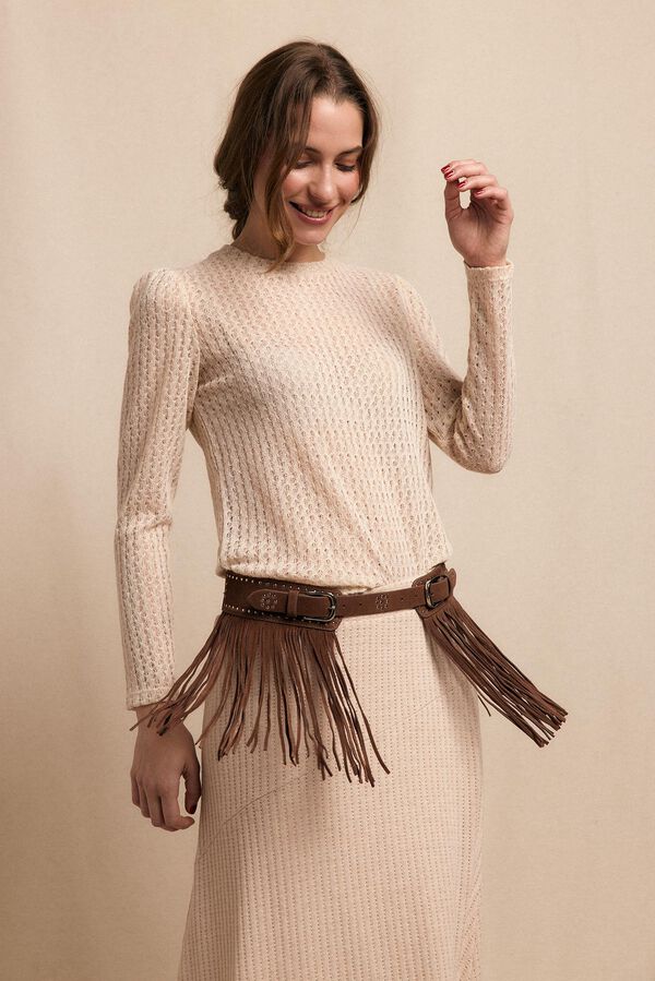 Slowlove Top manga larga estructura rústica Marfil