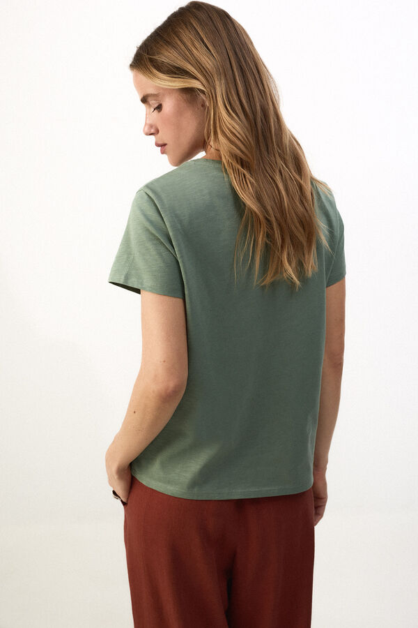Slowlove Camiseta collar abalorios Kaki
