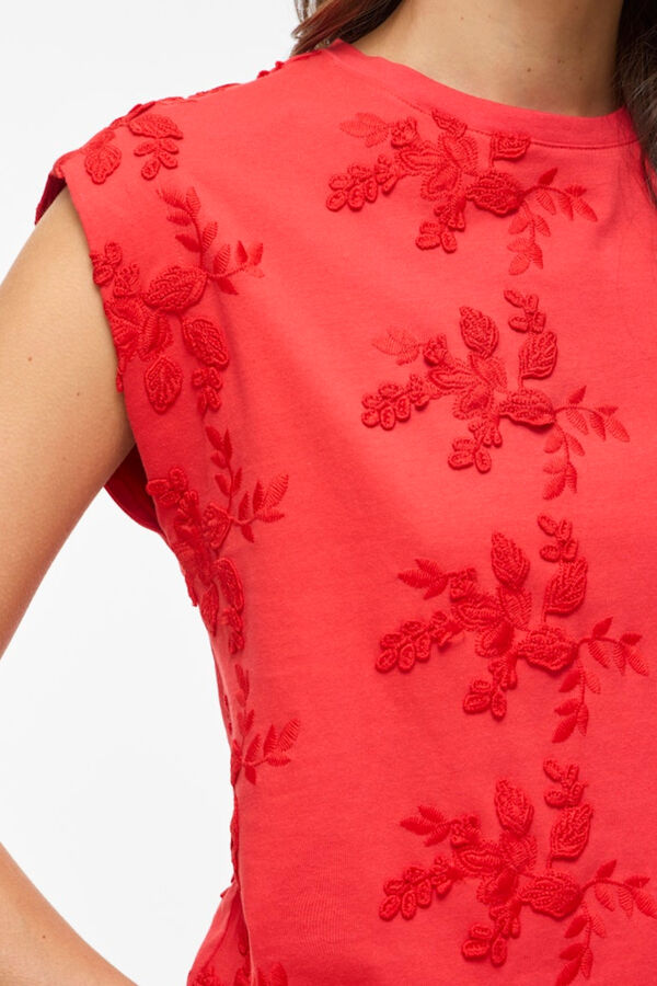 Vila Top sin mangas con bordados de algod&oacute;n Coral