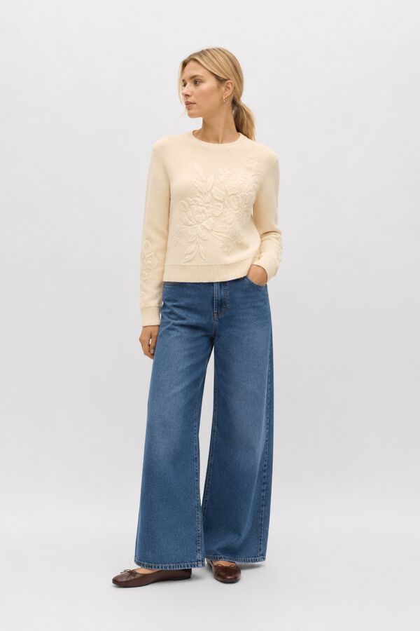Object Jersey punto bordado flores Beige