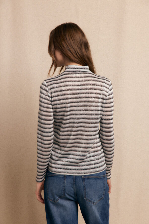 Slowlove Camiseta cuello alto rayas lurex Estampado gris