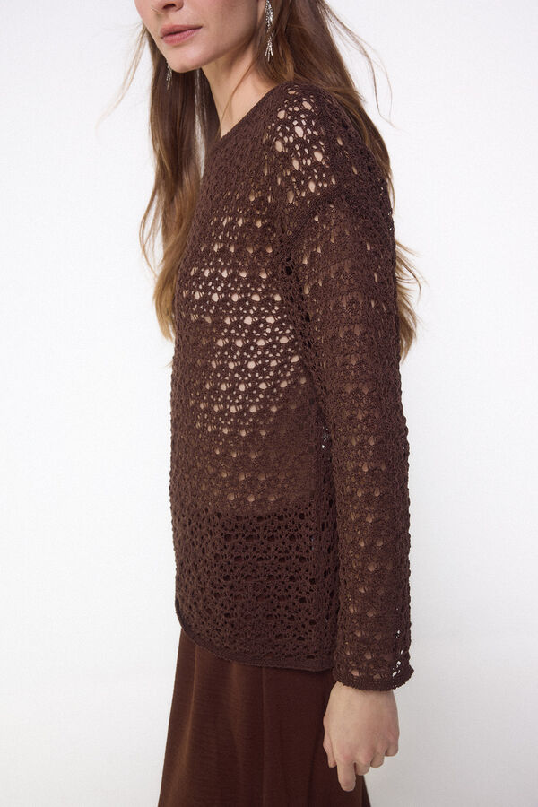 Slowlove Jersey punto calado Marr&oacute;n oscuro