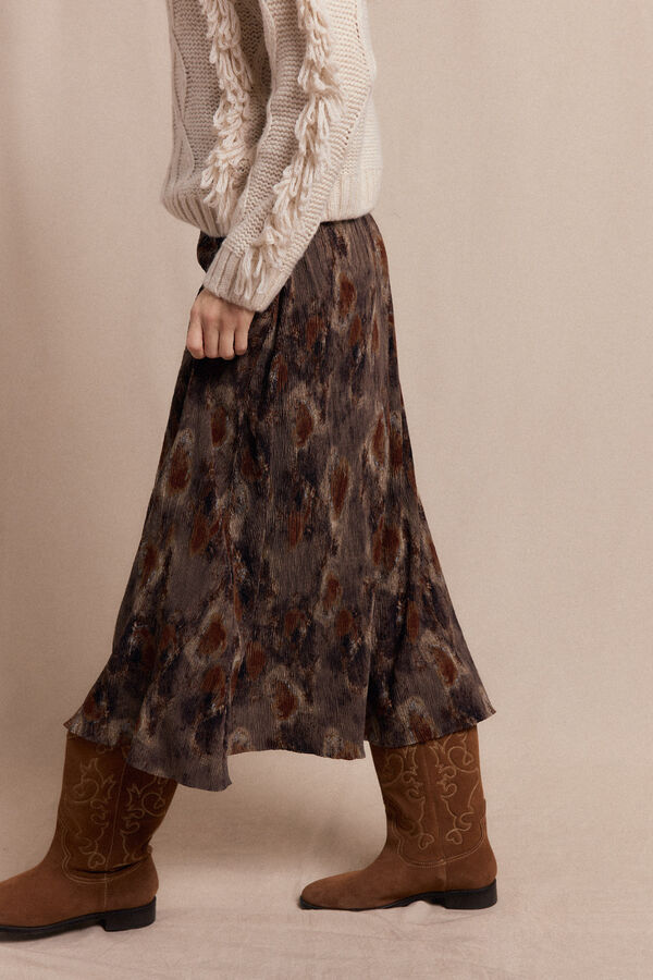 Slowlove Falda midi estampada Estampado marrón