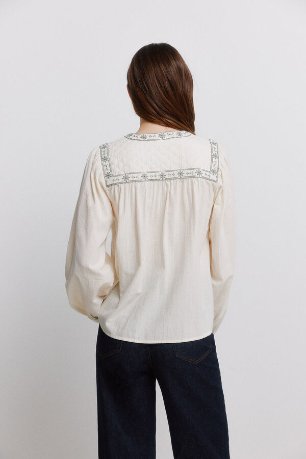 Vila Blusa bordada manga larga Beige