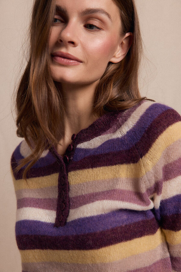 Slowlove Jersey botones rayas Lila