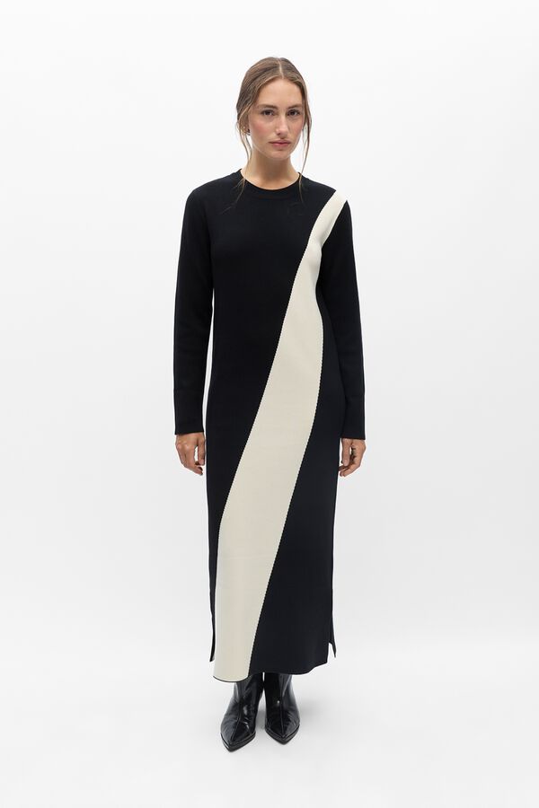 Object Vestido punto largo bicolor Negro