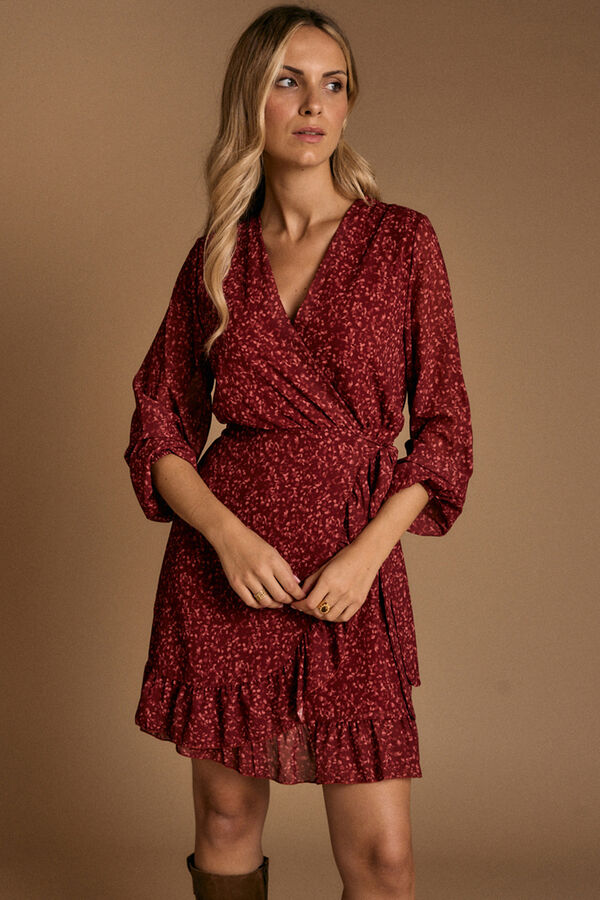 Pol&iacute;n Et Moi Vestido cruzado Nati Estampado granate