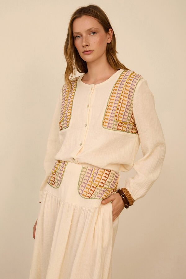 Meisie Blusa bimateria con pa&ntilde;uelo Blanco