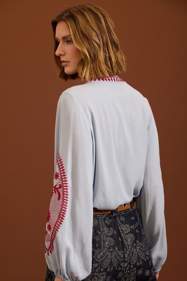 Meisie Blusa bordada con frunces Azul