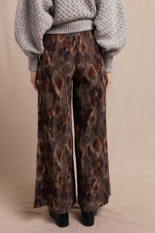 Slowlove Pantalón de estampado plisado. Estampado marrón