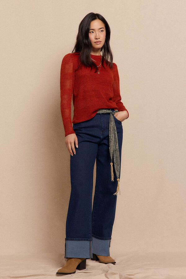 Slowlove Top manga larga estructura rústica Naranja