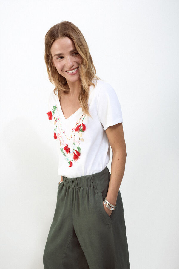 Slowlove Camiseta collar abalorios Blanco