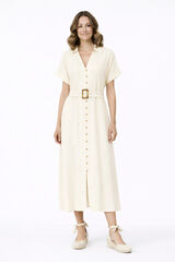 Vila Vestido midi camisero de lino Beige
