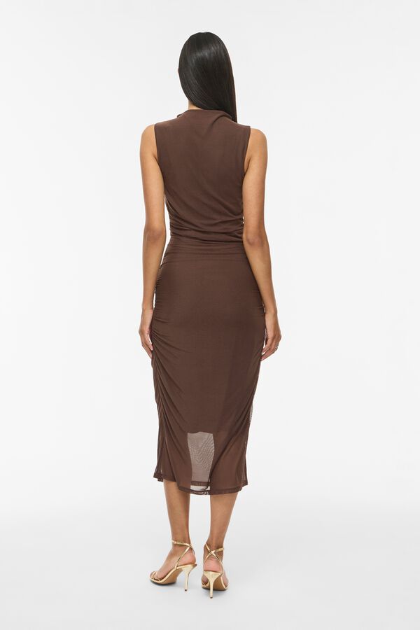 Vila Vestido midi drapeado Marr&oacute;n oscuro