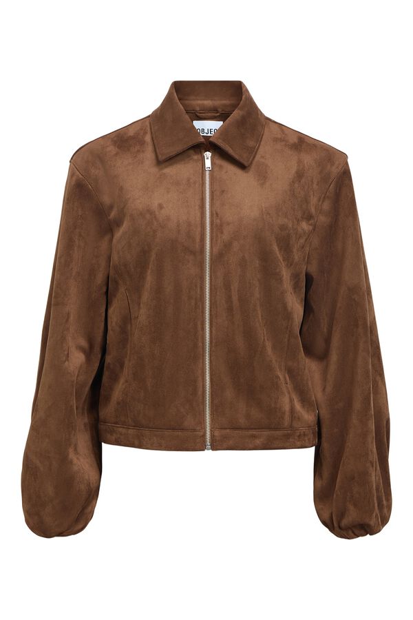Object Chaqueta corta efecto ante Marr&oacute;n