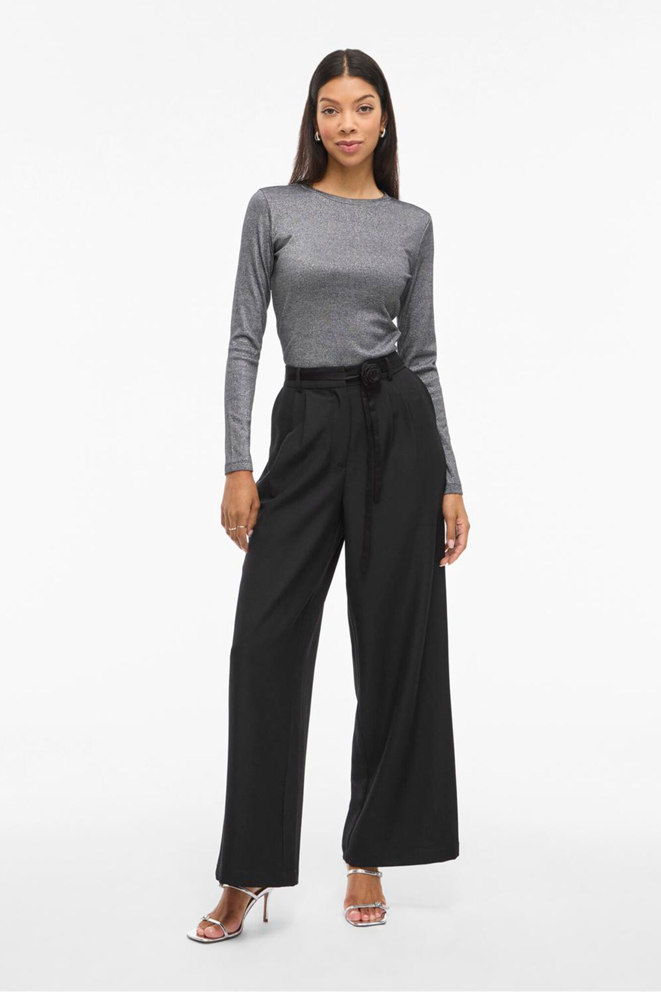 Vila Pantal&oacute;n ancho de vestir con cintur&oacute;n flor