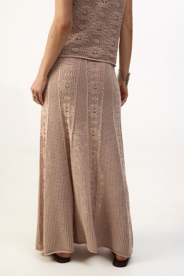 Slowlove Falda midi satinada con encaje Arena