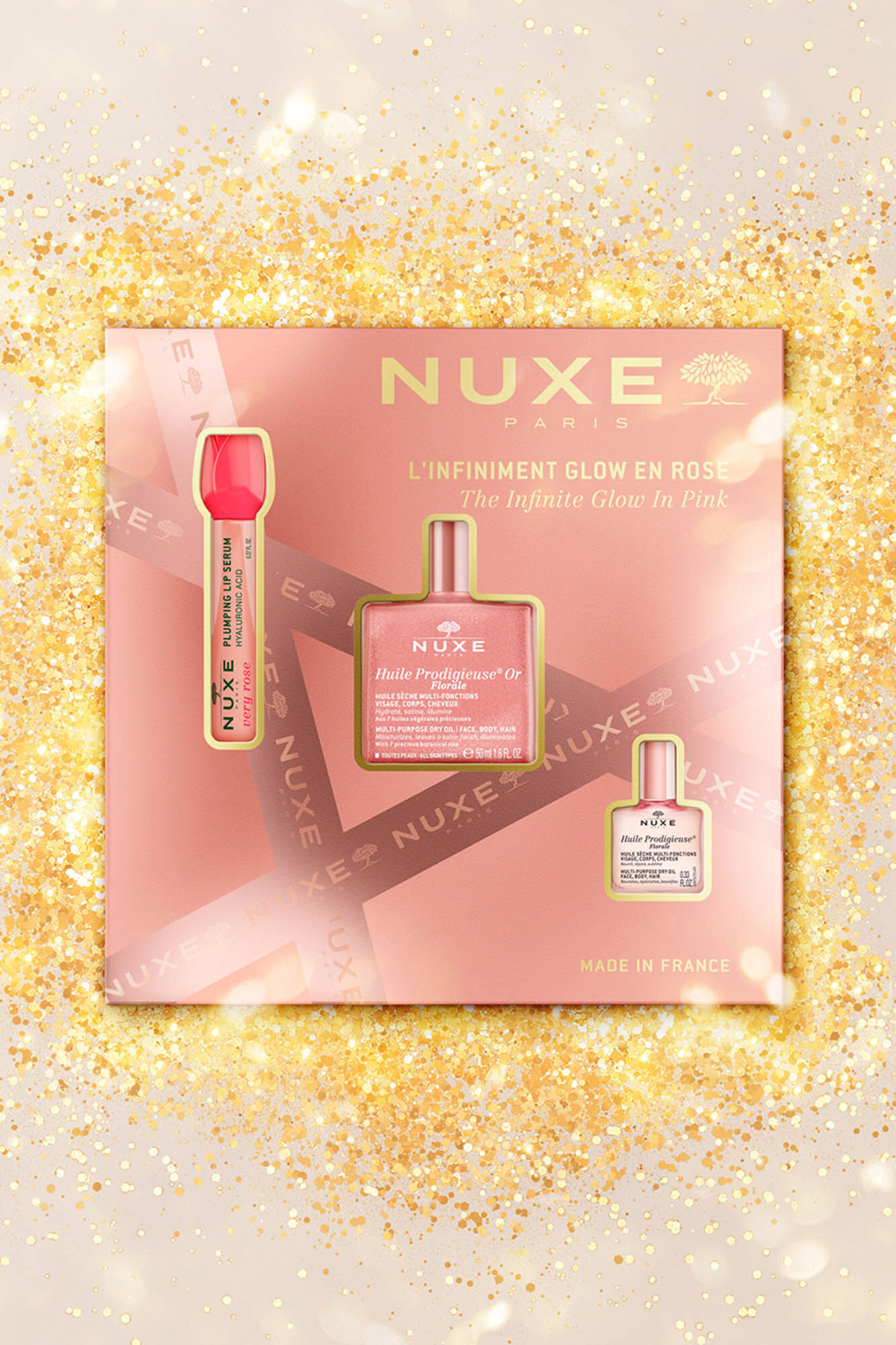 Nuxe NUXE COFRE REGALO GLOW INFINITO ROSA - VERY ROSE SERUM LABIAL + HUILE PROD FLORAL OR + HUILE PROD FLORAL
