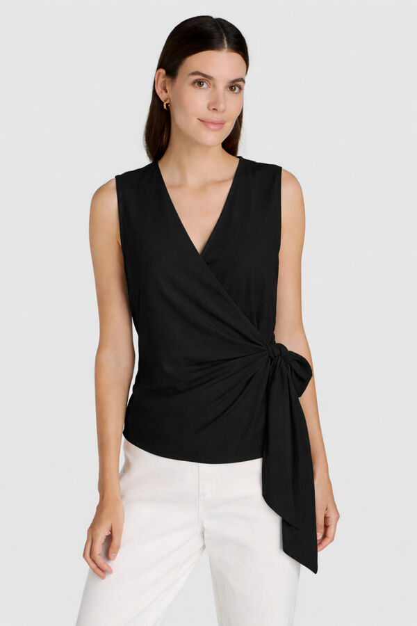 Vila Top de lino cruzado con lazada Negro