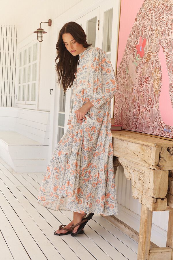 Jaase Vestido maxi Kazzie Estampado blanco