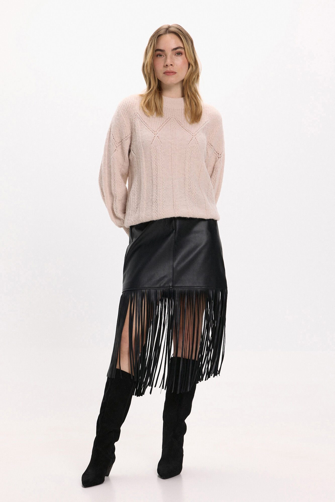 Vila Falda de polipiel con flecos