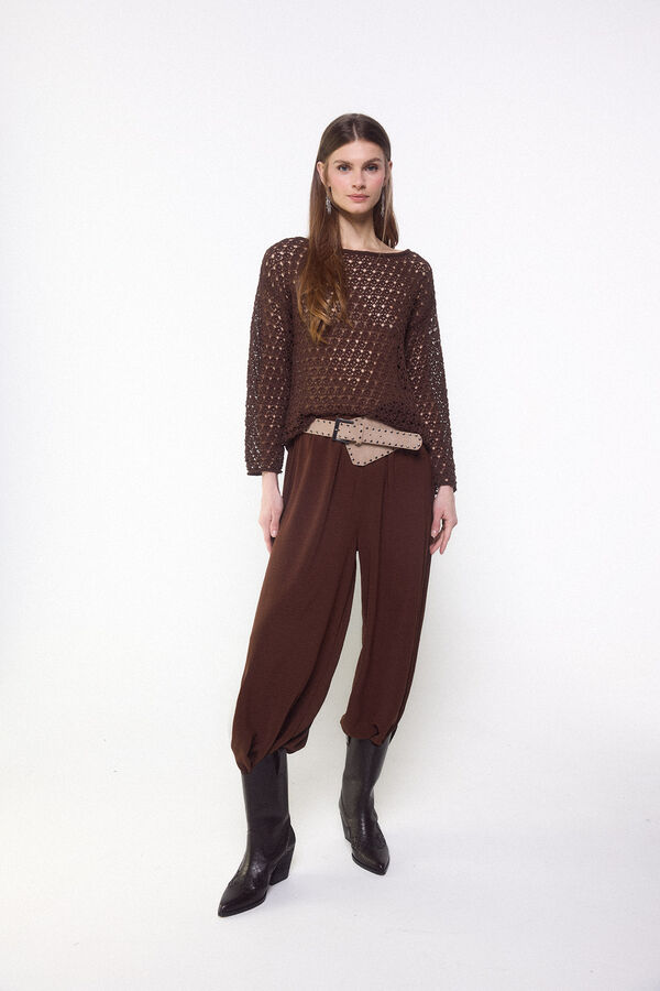 Slowlove Jersey punto calado Marr&oacute;n oscuro