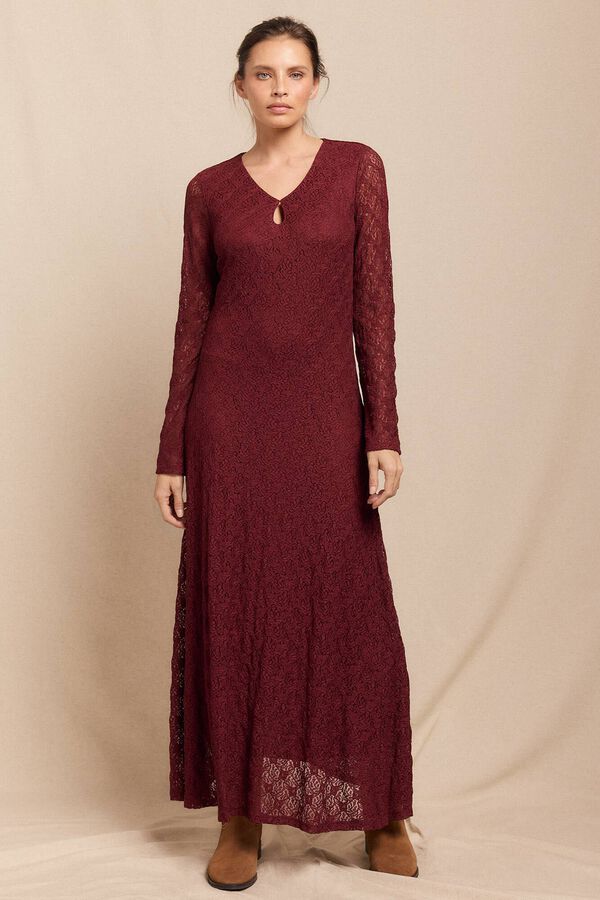 Slowlove Vestido encaje manga larga Vino
