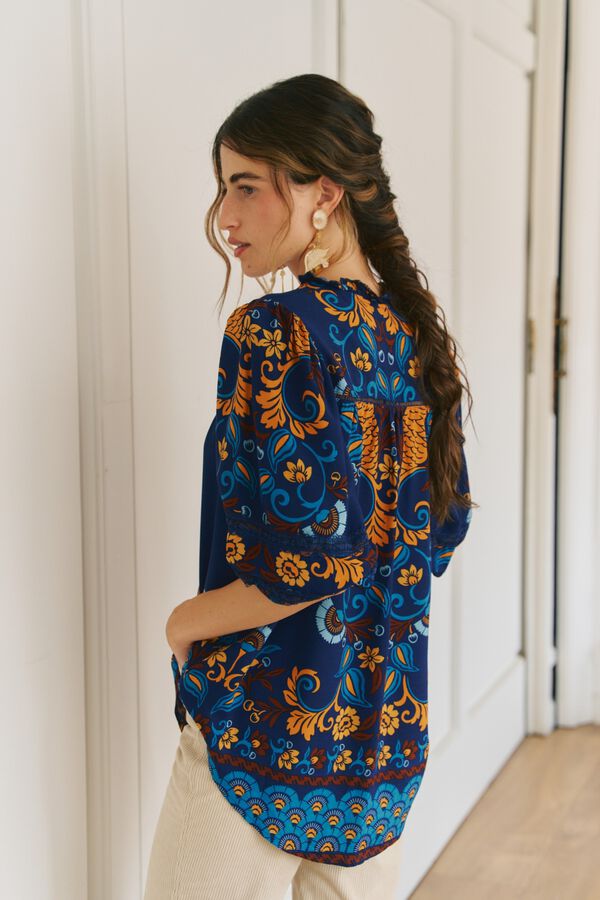 Jaase Blusa cuello mao Azul marino