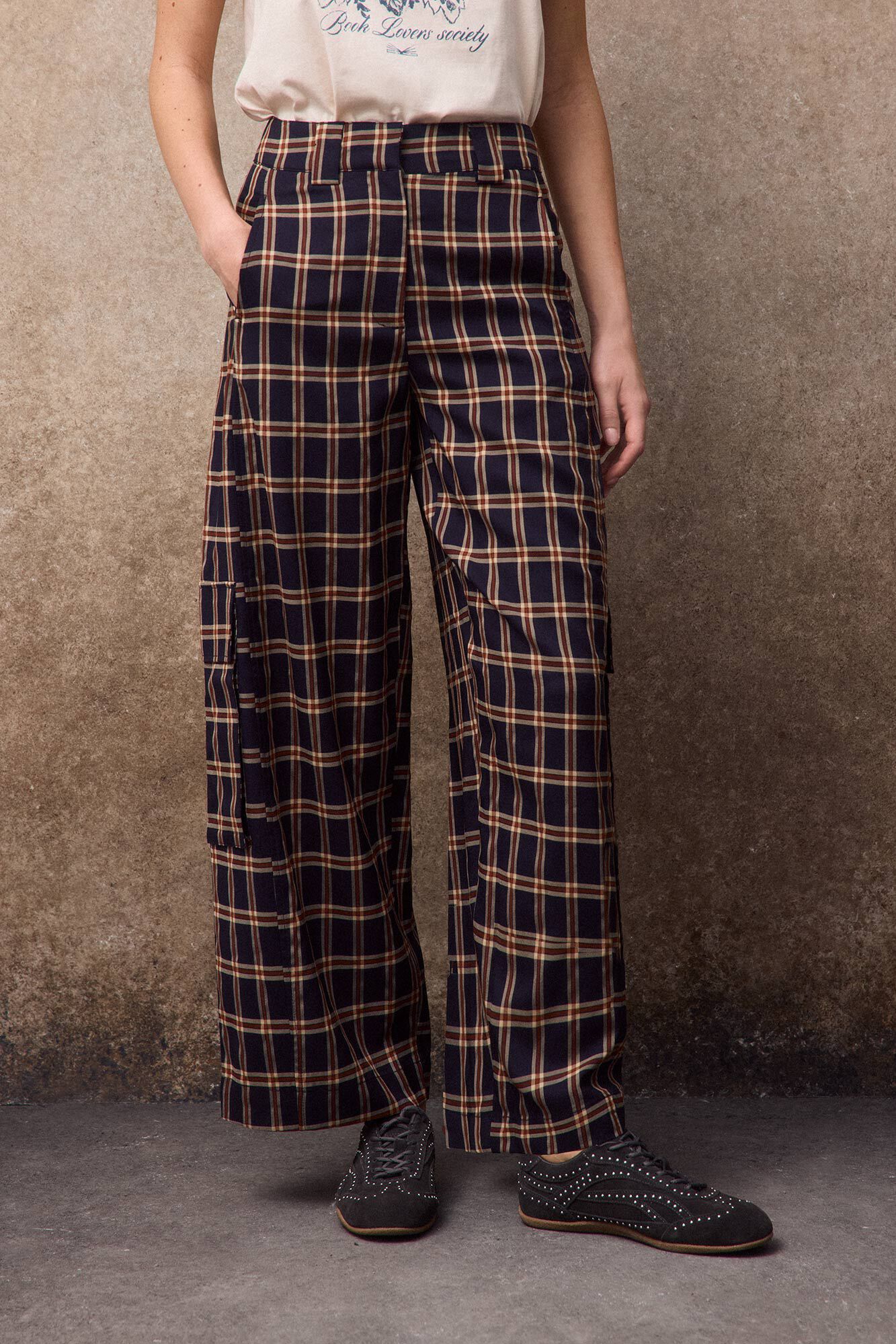 Slowlove Pantal&oacute;n corte barrel de cuadros