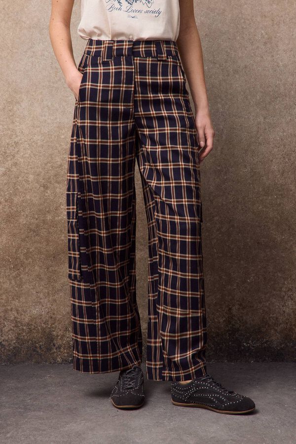 Slowlove Pantal&oacute;n corte barrel de cuadros Verde