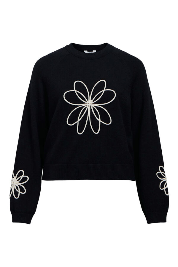 Object Jersey punto bordado flor Negro