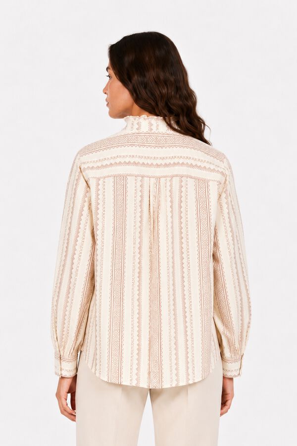 Vila Blusa estampada con cuello volante Beige