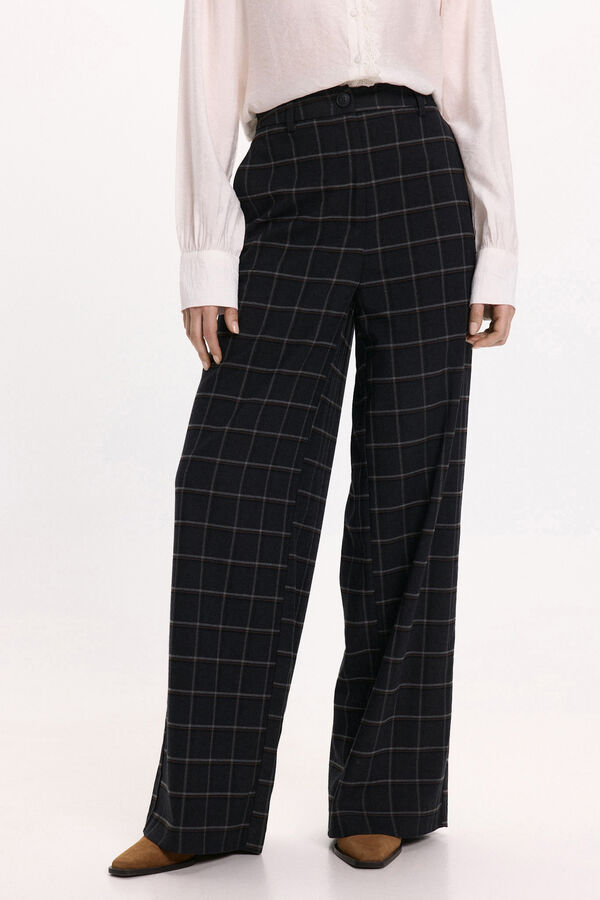 Vila Pantal&oacute;n de vestir de cuadros con viscosa Negro
