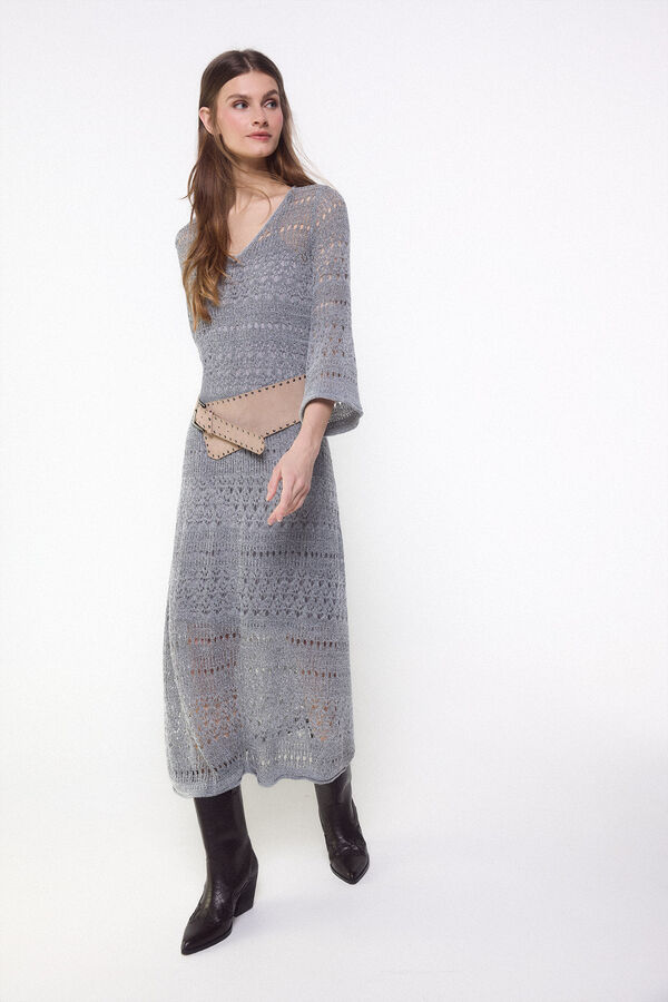 Slowlove Vestido punto calado Gris oscuro