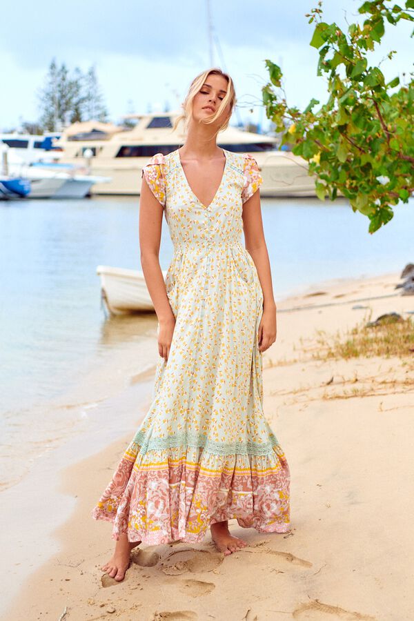 Jaase Vestido largo Carmen Estampado verde