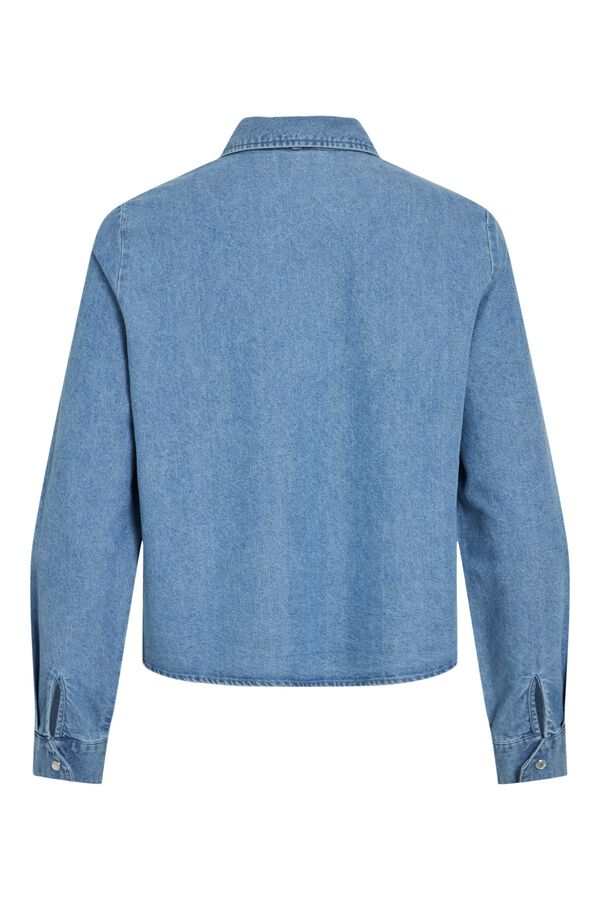 Vila Camisa vaquera con lazada en el cuello Azul