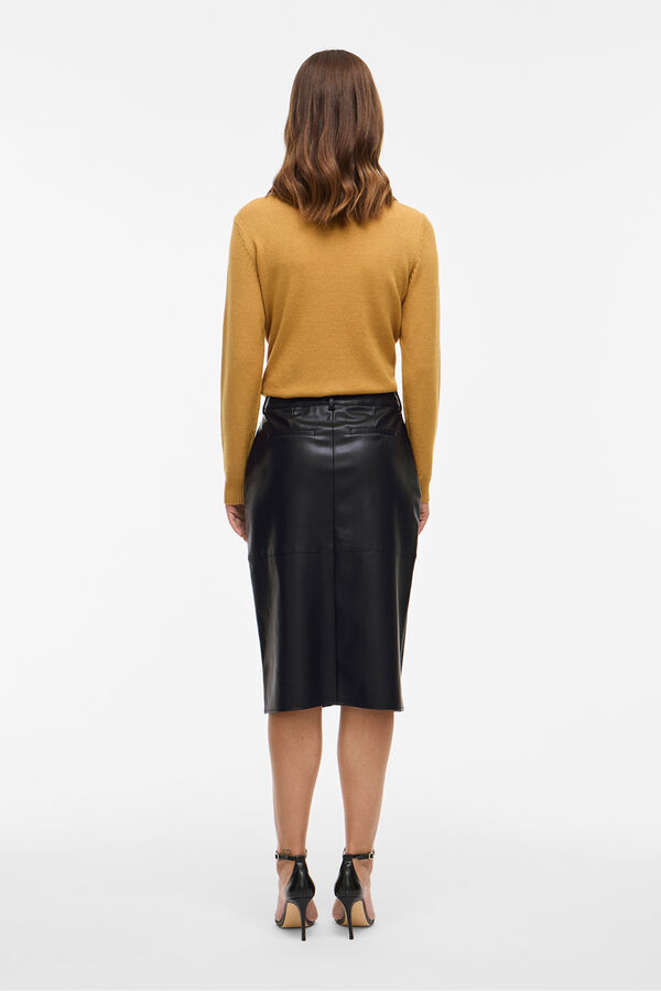 Vila Falda midi efecto piel Negro