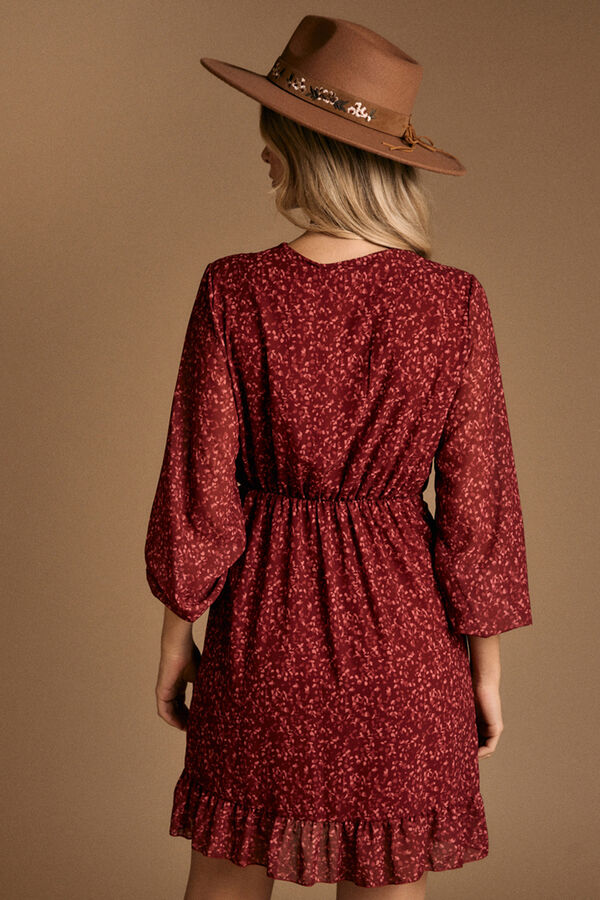 Pol&iacute;n Et Moi Vestido cruzado Nati Estampado granate