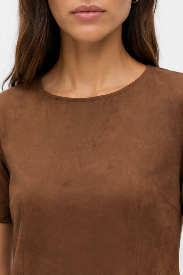 Object Vestido corto efecto ante Marr&oacute;n oscuro