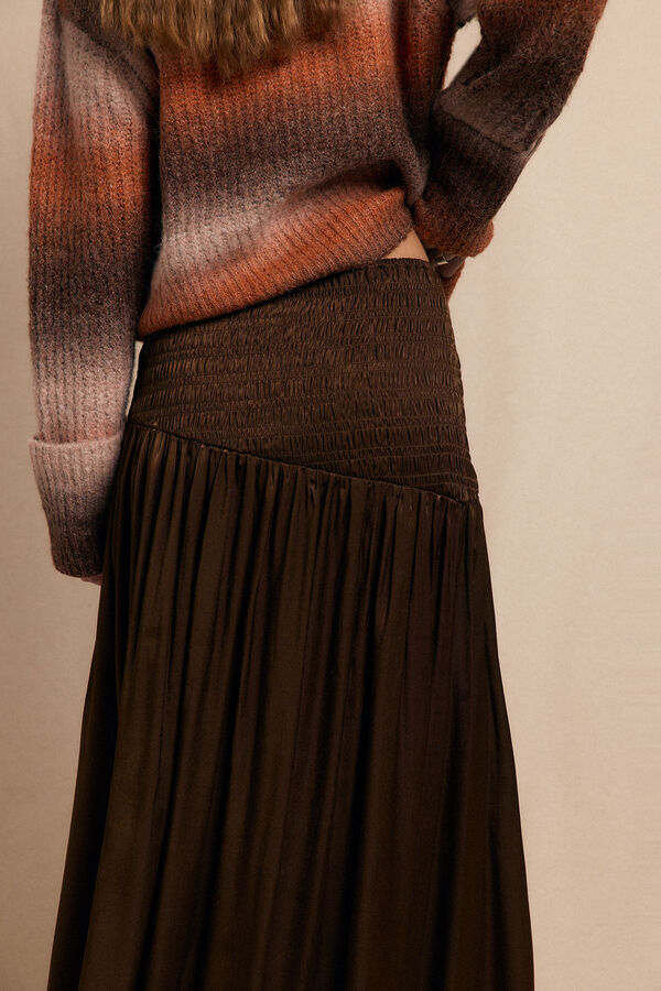 Slowlove Falda midi satinada Marr&oacute;n oscuro