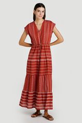 Vila Vestido midi de algod&oacute;n org&aacute;nico con estampado &eacute;tnico Coral