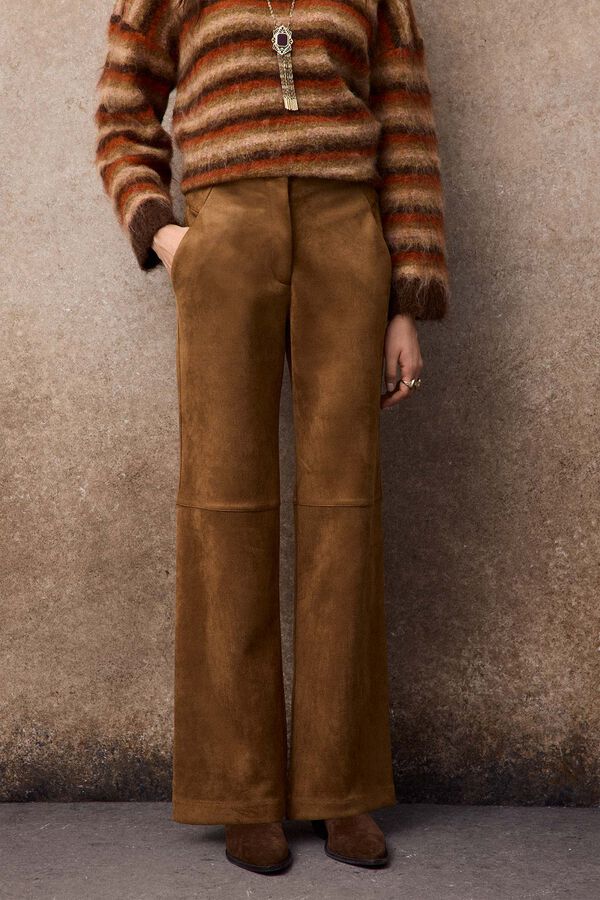 Slowlove Pantal&oacute;n recto de antelina Beige