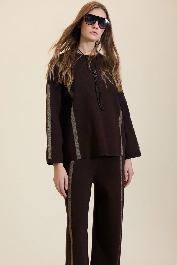 Meisie Jersey con rayas de lurex Marr&oacute;n oscuro