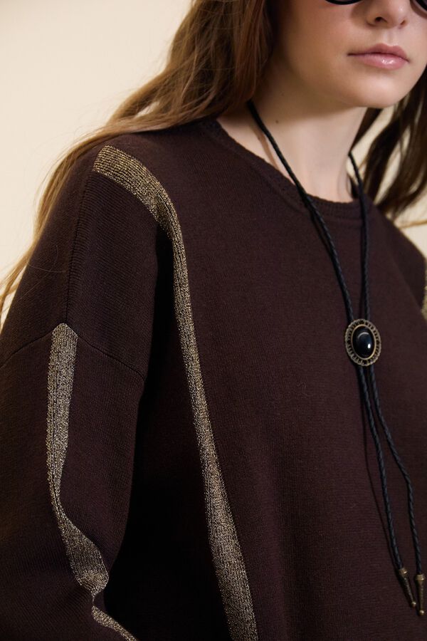 Meisie Jersey con rayas de lurex Marr&oacute;n oscuro