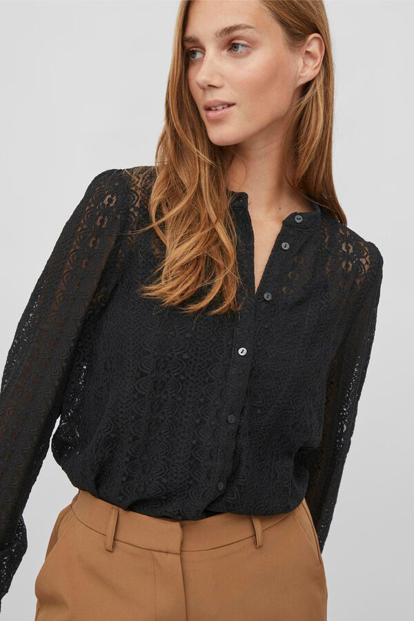 Vila Blusa de encaje con manga larga Negro